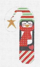 Medium Candy Cane ~ Penguin Wearing Red, Green & White Needlepoint Canvas from  Danji Designs