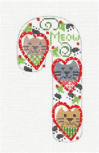 Medium Candy Cane Hearts Cats & Kitties MEOW Ornament on handpainted Needlepoint Canvas from Danji Designs
