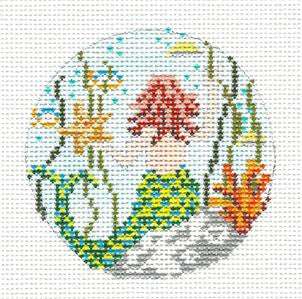 Round ~ Mermaid with Starfish 3" Ornament handpainted Needlepoint Canvas by Needle Crossings