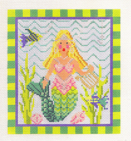 Kelly Clark Canvas – Mermaid With Blonde Hair handpainted Needlepoint Canvas **SP. ORDER**