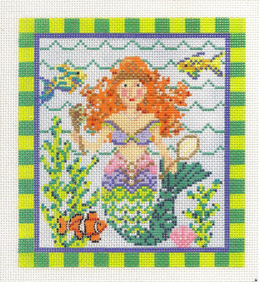 Kelly Clark Canvas – Mermaid With Red Hair handpainted Needlepoint Canvas **SP. ORDER**