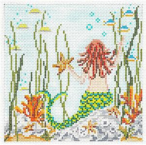 Canvas ~ Mermaid Scene 5" Square handpainted Needlepoint Canvas by Needle Crossings