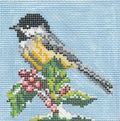 Bird Canvas ~ Chickadee Bird on Holly 3.5" Sq. handpainted Needlepoint Canvas by Needle Crossings