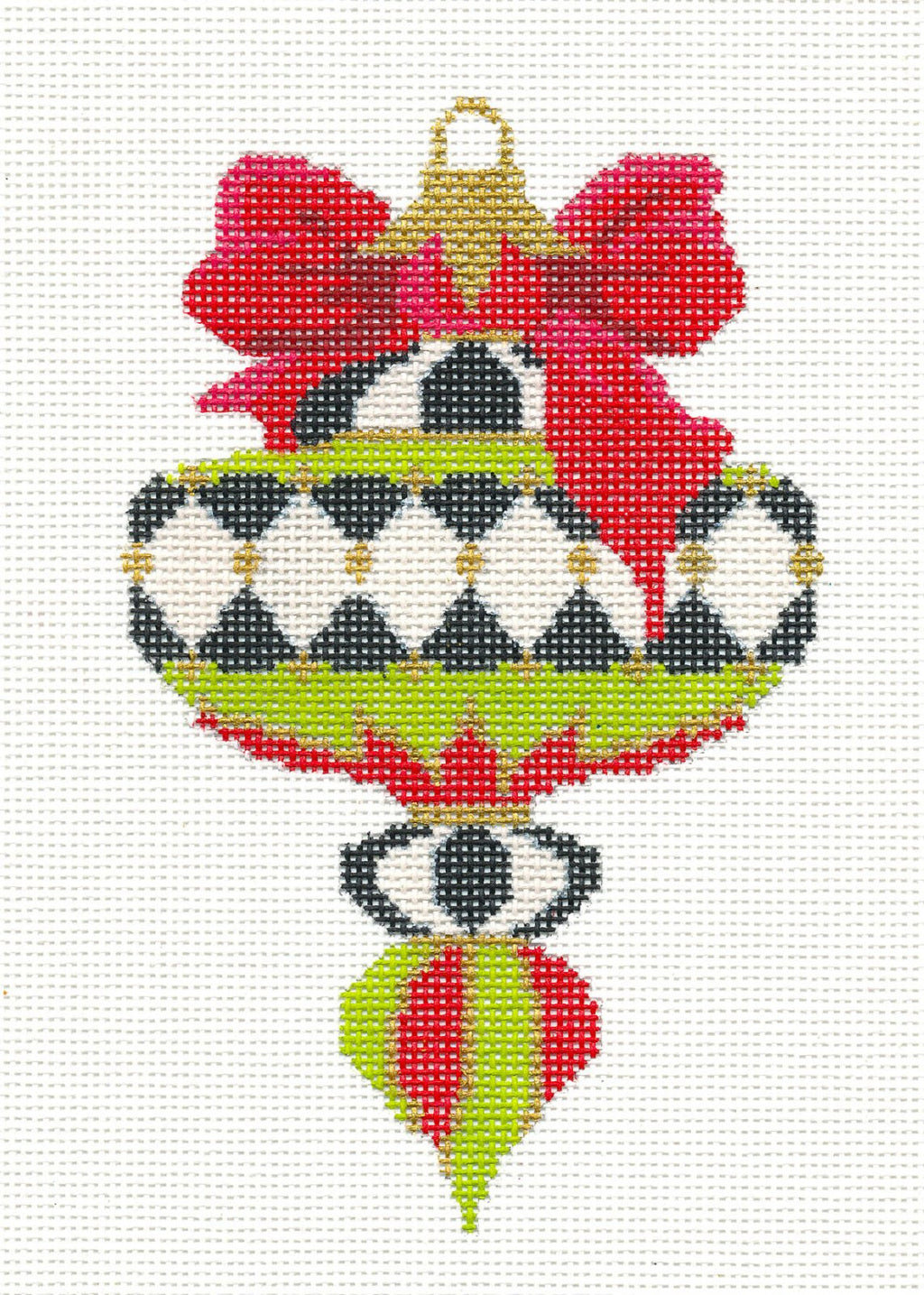 Kelly Clark Christmas ~ Chartreuse Spinning Top Ornament Canvas & STITCH GUIDE handpainted Needlepoint Canvas