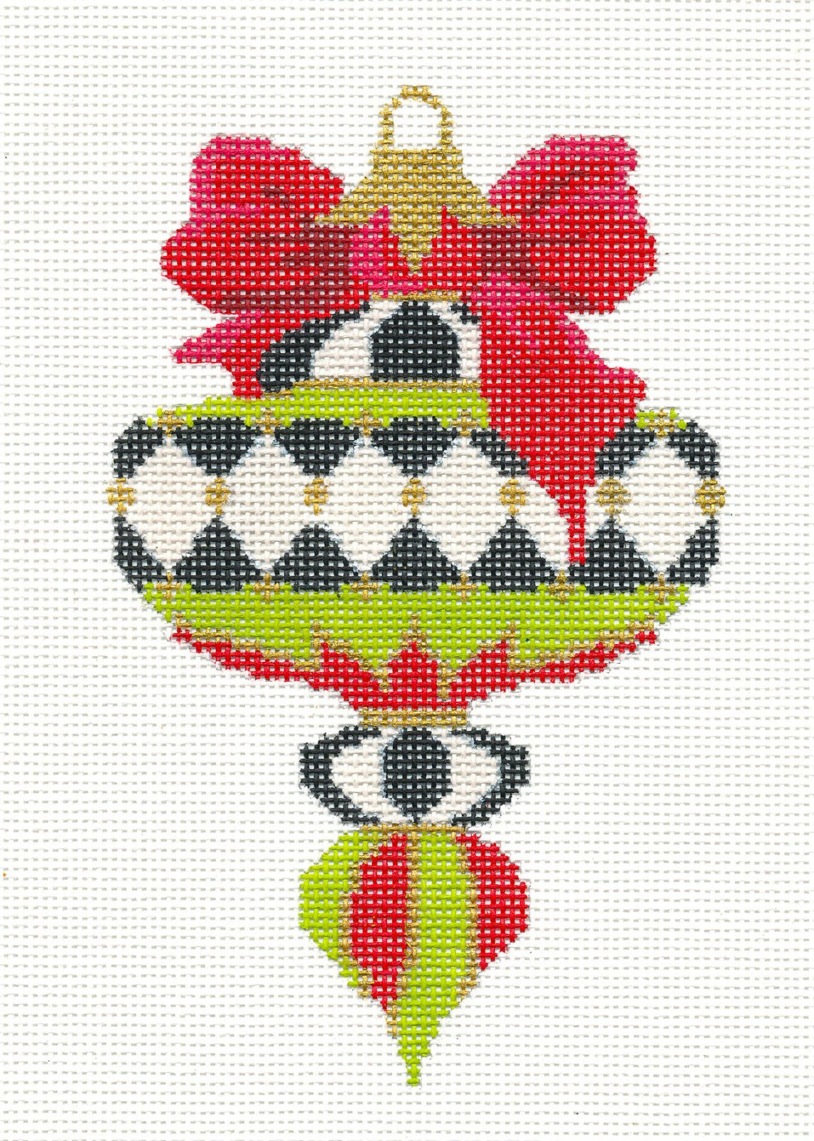 Kelly Clark Christmas ~ Chartreuse Spinning Top Ornament Canvas & STITCH GUIDE handpainted Needlepoint Canvas