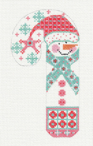 Medium Snowman with Snowflakes and Scarf Candy Cane handpainted Needlepoint Canvas by Danji Designs***SPECIAL ORDER***