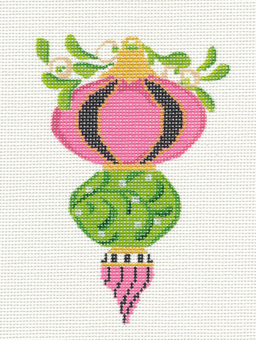Kelly Clark Christmas – Pink and Green handpainted Needlepoint Canvas Ornament **SP. ORDER**