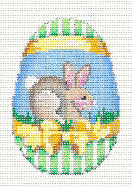 Egg ~ Brown Baby Bunny Easter Egg w/ Ribbon HP Needlepoint Ornament by Associated Talents