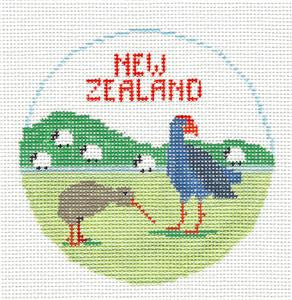 Travel Round ~ New Zealand handpainted Needlepoint Canvas Ornament by Kathy Schenkel