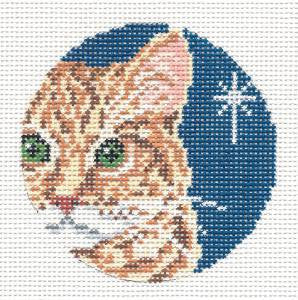 Cat Round ~ Orange Tabby Cat Ornament 13 MESH handpainted 4" Needlepoint Canvas by Needle Crossings