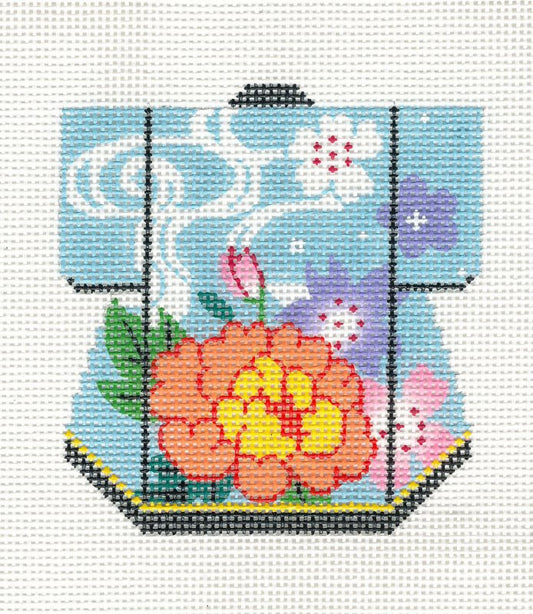 Kimono~Petite LEE Kimono Florals on Blue handpainted Needlepoint Canvas Ornament