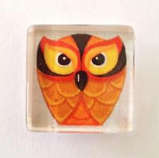Magnet ~ Halloween Orange Owl Glass Magnetic Needle Holder by Raymond Crawford