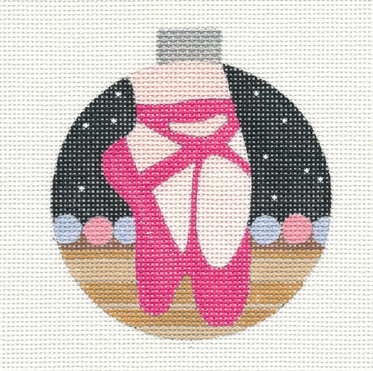 Round ~ Pink Ballet Slippers Ornament handpainted Needlepoint Canvas by Raymond Crawford
