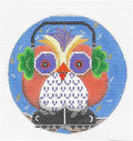 Owl in Ear Muffs handpainted 4" Rd. 18 Mesh Needlepoint Ornament by Kamala from Juliemar