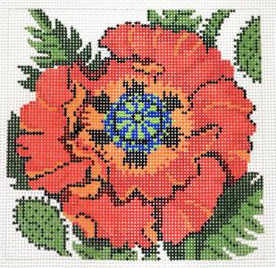 Floral Canvas ~ Red Poppy Flower Series 12 Mesh handpainted Needlepoint Canvas by LEE
