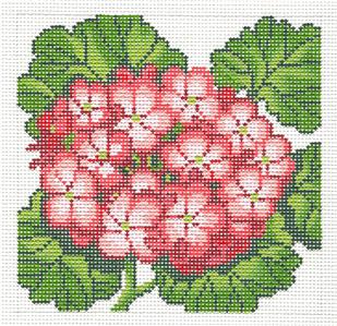 Floral Canvas ~ Red Geranium Flower Series handpainted 12 mesh Needlepoint Canvas by LEE