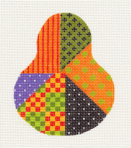 Kelly Clark Pear – Halloween Crazy Pear Canvas & Stitch Guide handpainted Needlepoint Canvas