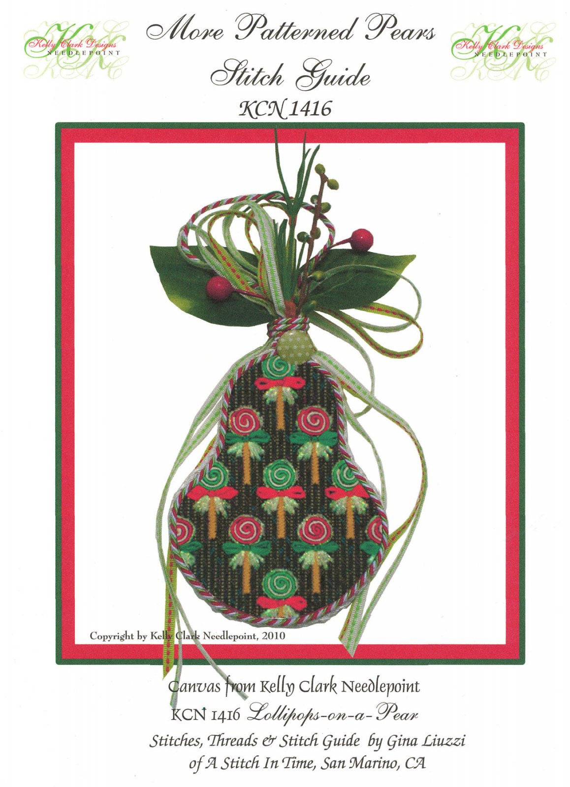 Kelly Clark Pear ~ Lollipops-on-a-Pear Ornament and STITCH GUIDE handpainted Needlepoint Canvas