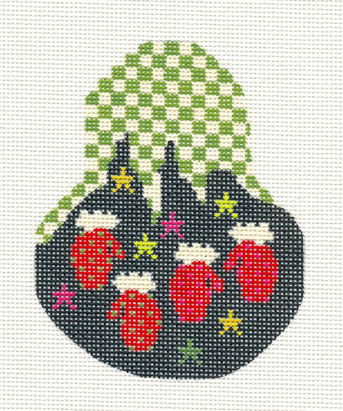 Kelly Clark Pear ~ Christmas 4 Elf Mittens Pear handpainted Needlepoint Canvas Ornament