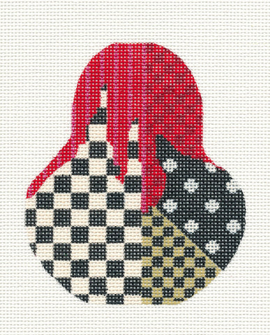 Kelly Clark Pear– Red and Black Checkered Pear handpainted Needlepoint CanvasOrnament **SP. ORDER**