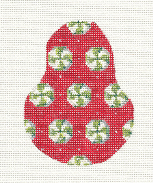 Kelly Clark Pear– Wintergreen Candy Pear & Stitch Guide handpainted Needlepoint Canvas
