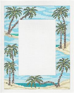 Picture Frame ~ Tropical Palm Trees Picture Frame handpainted Needlepoint Canvas by Needle Crossings