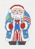 Santa ~ Patriotic Santa With Flag & Sparkler on 18 Mesh handpainted Needlepoint Ornament Canvas by Susan Roberts