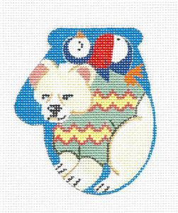 Mitten ~ Piggy Back Penguin on a Polar Bear Club 18 mesh handpainted Needlepoint Canvas & STITCH GUIDE by JulieMar