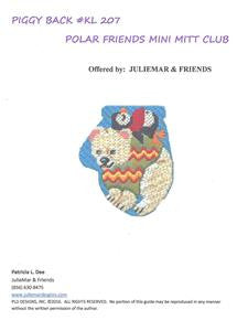 Mitten ~ Piggy Back Penguin on a Polar Bear Club 18 mesh handpainted Needlepoint Canvas & STITCH GUIDE by JulieMar