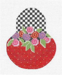 Kelly Clark Pear ~ Floral Roses & Black and White Checks Ornament handpainted Needlepoint Canvas
