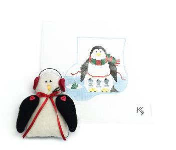 Stocking ~ Penguin Fishing SET HP Needlepoint Canvas~by Kathy Schenkel