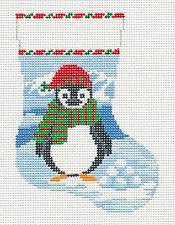 Stocking~Mini Stocking Penguin & Snowballs handpainted Needlepoint Canvas ~ by Susan Roberts