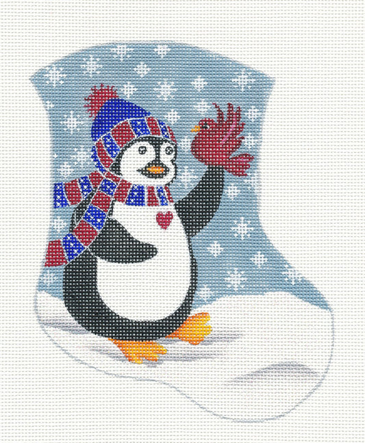 Mini Stocking-Holiday Penguin Ornament on Handpainted Needlepoint Canvas by Danji