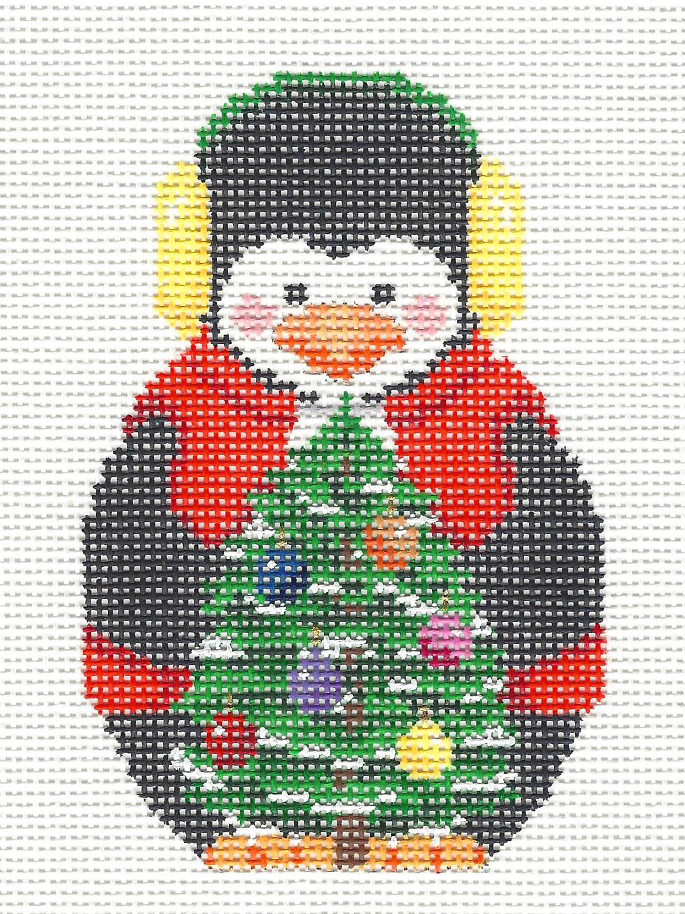 Christmas~Penguin with Tree and Ear Muff handpainted Needlepoint Canvas~ by Susan Roberts
