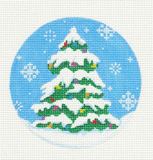 Christmas ~ Christmas Tree in Snow with Lights handpainted 18 Mesh Needlepoint Canvas by Pepperberry