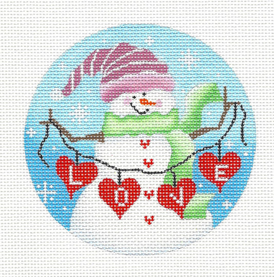 Round ~ February LOVE Snow Lady with Stitch Guide on 18 Mesh Needlepoint Canvas by Pepperberry