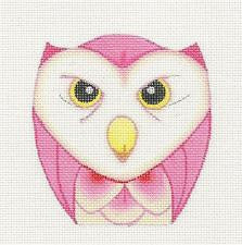 Owl ~ Pink and Cream Owl Ornament handpainted Needlepoint Canvas by Raymond Crawford