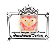 Magnet ~ Pink and White Owl Magnet Glass Needle Holder by Raymond Crawford