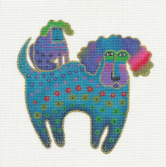 Laurel Burch ~ Poodle Mom and Pup handpainted Needlepoint Canvas from Danji Designs