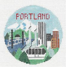 Travel Round ~ Portland, Oregon handpainted Needlepoint Canvas by Kathy Schenkel
