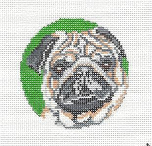 Dog Round ~ Pug Dog 3" Ornament handpainted Needlepoint Canvas by Needle Crossings
