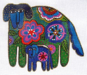 Laurel Burch Mom & Pup Floral Dogs Handpainted Needlepoint Canvas by Danji Designs