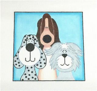 Dog Canvas ~ Three Short Whimsical Pups handpainted 13 mesh Needlepoint Canvas by JulieMar