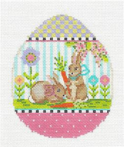 Kelly Clark Egg ~ Easter 2 Bunny Rabbits EGG handpainted Needlepoint Canvas Ornament