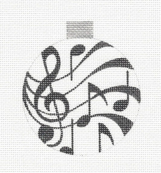 Round ~ Musical Notes Black and White Round Ornament by Raymond Crawford