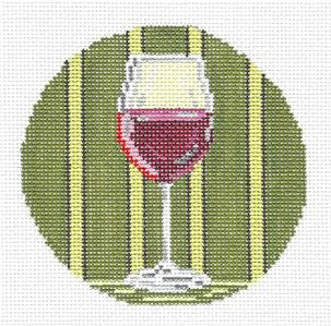 Round ~ Red Wine Glass Ornament handpainted  4" Rd. 18 mesh Needlepoint Canvas by Needle Crossings