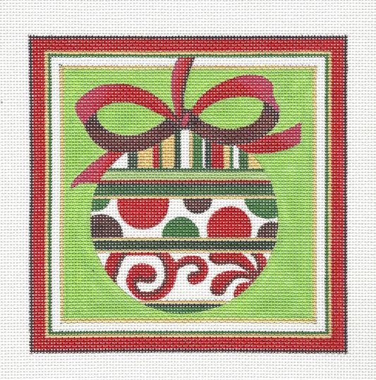 Christmas ~ Red and Green Ornament handpainted Needlepoint Canvas by Raymond Crawford