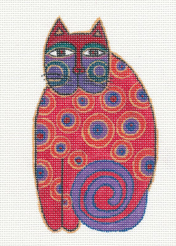 Laurel Burch ~ Red and Purple Cat Handpainted Needlepoint Canvas by Danji Designs