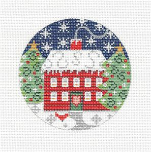 Village Series ~ Red Brick House in Snow on Handpainted Needlepoint Canvas