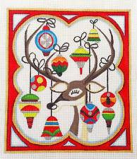 Christmas ~ Reindeer with Ornaments handpainted Needlepoint Canvas by Raymond Crawford